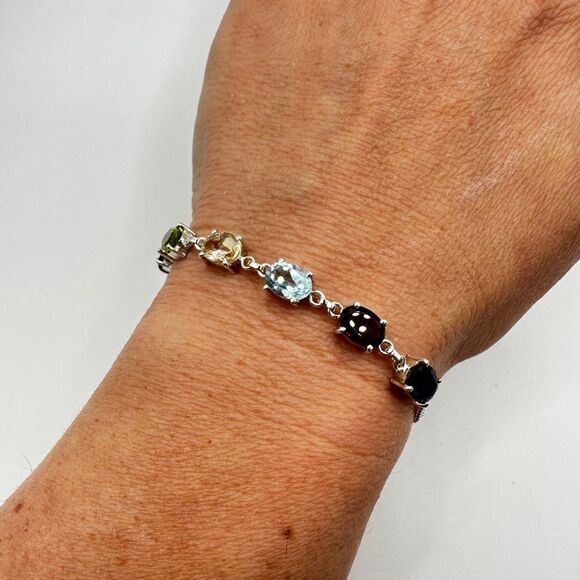 NWOT 7" Multi-gemstone bracelet in solid sterling silver! - Picture 8 of 14